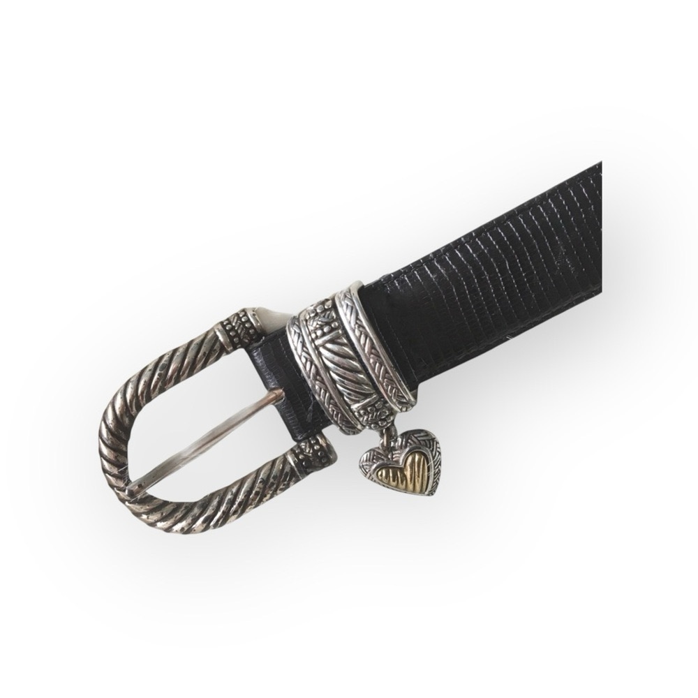 Vintage: Brighton ♡ Heart Charm Leather Belt ♡ Croc Embossed ♡ Two Tone Metal - Picture 7 of 16